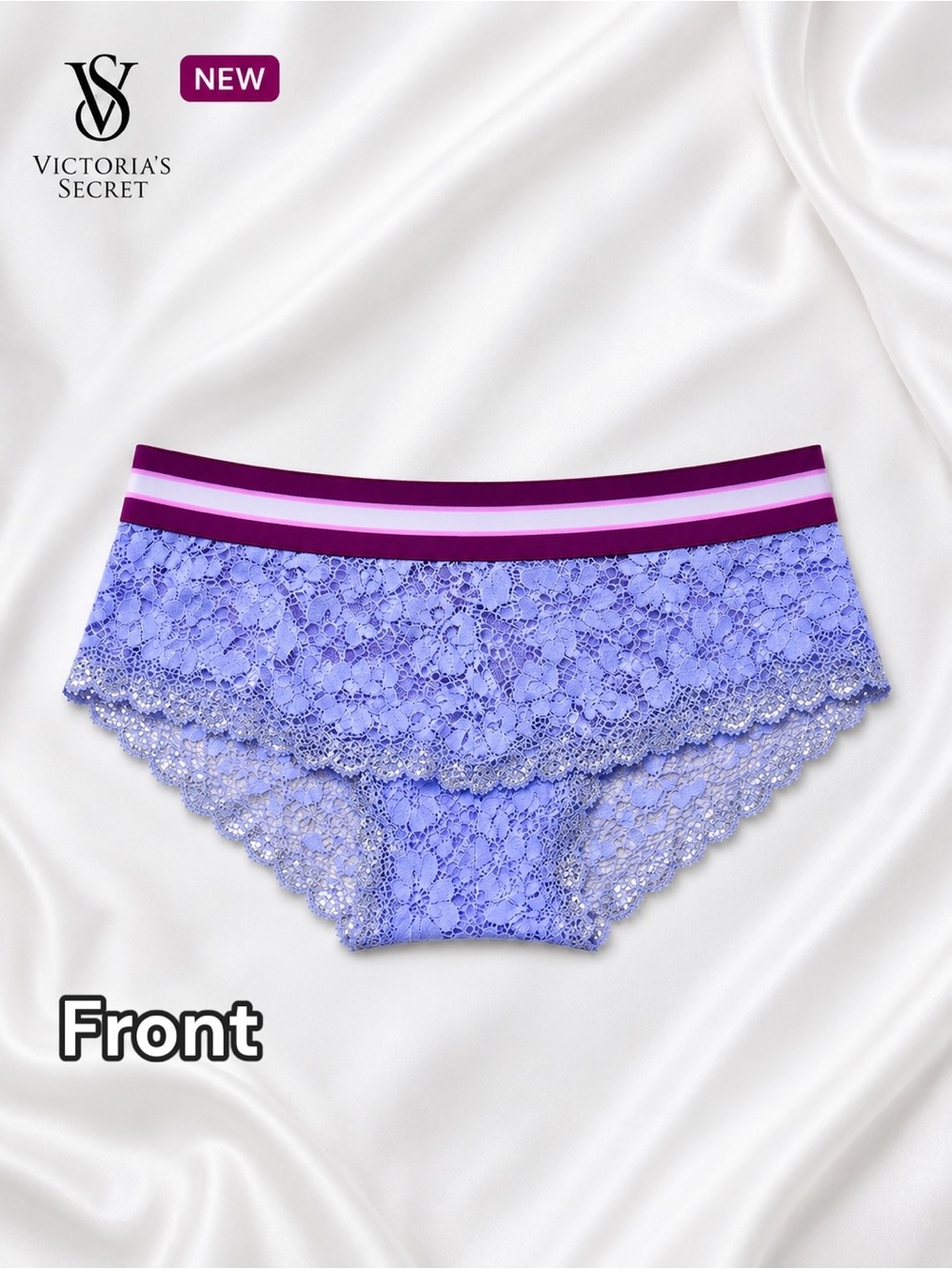 New 🌸 Victoria’s Secret Cheek Cover Purple & Metallic Silver Lace Panties Size L